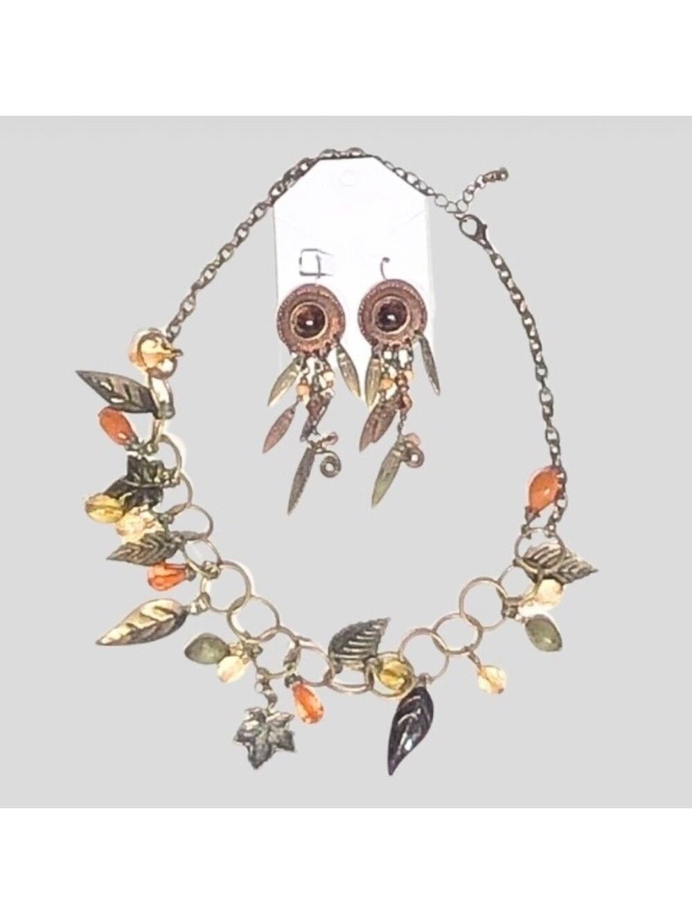 Vintage Autumn Leaf Gold Tone Necklace and Earrings Set